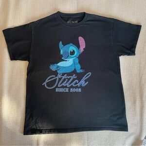 Disney Stitch Black Tee with Blue Stitch Graphic
